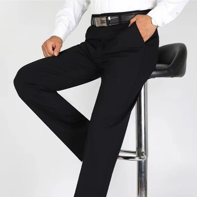 Popular ice silk cool suit pants, solid color casual straight leg slim fit small trousers, hanging feeling, no ironing men's pan