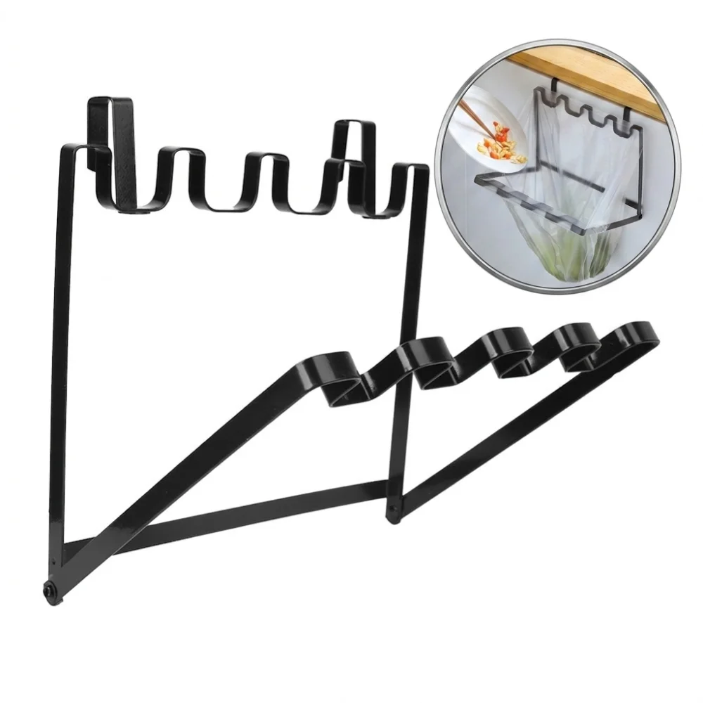Foldable Trash Bag Holder Hanging Type Space-Saving Waste Bag Rack Easy to Install Over Cabinet Door Garbage Bag Hanging Rack