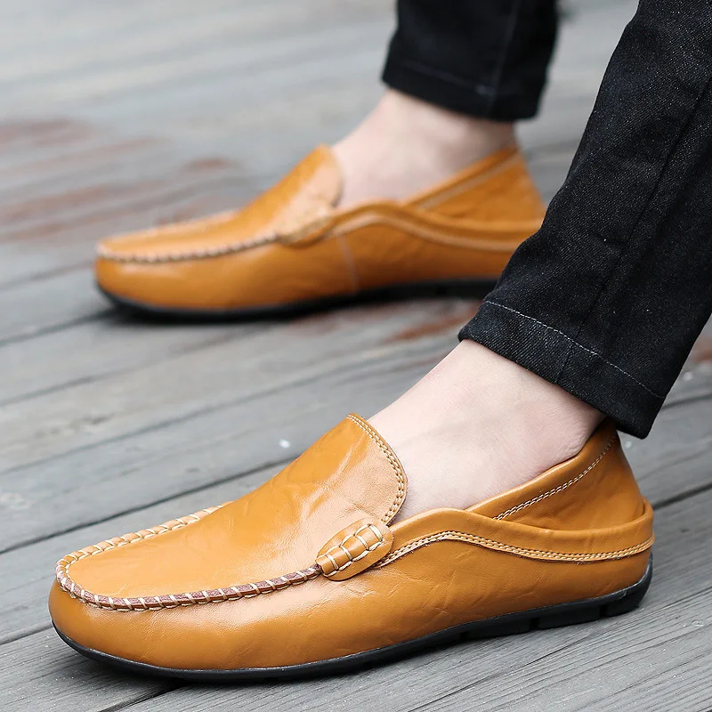 

Genuine Leather Men Casual Shoes Italian Men Loafers Moccasins Slip On Men's Flats Breathable Hollow Out Male Driving Shoes