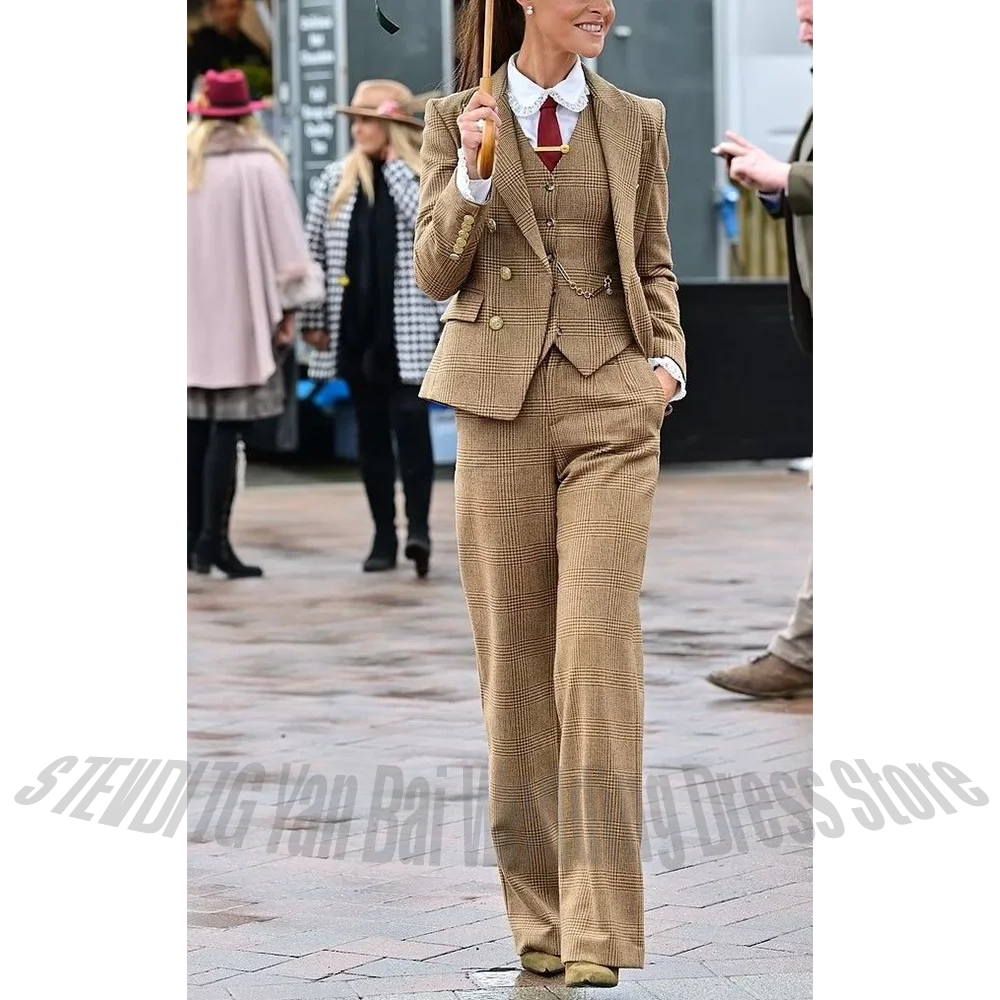 Customized Women Suits Slim Fit High Quality Peak Lapel Formal Work Business Casual Outfit Luxury 3 Pieces(Jacket+Vest+Pants)