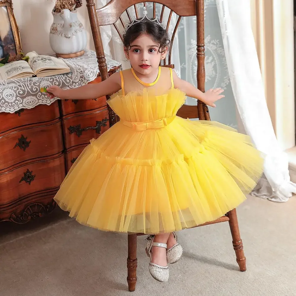 Baby Yellow Dress For Girls Kids Wedding Bridesmaid Dresses Toddler Tulle Birthday Princess Party Dress Infant Outfits Vestidos