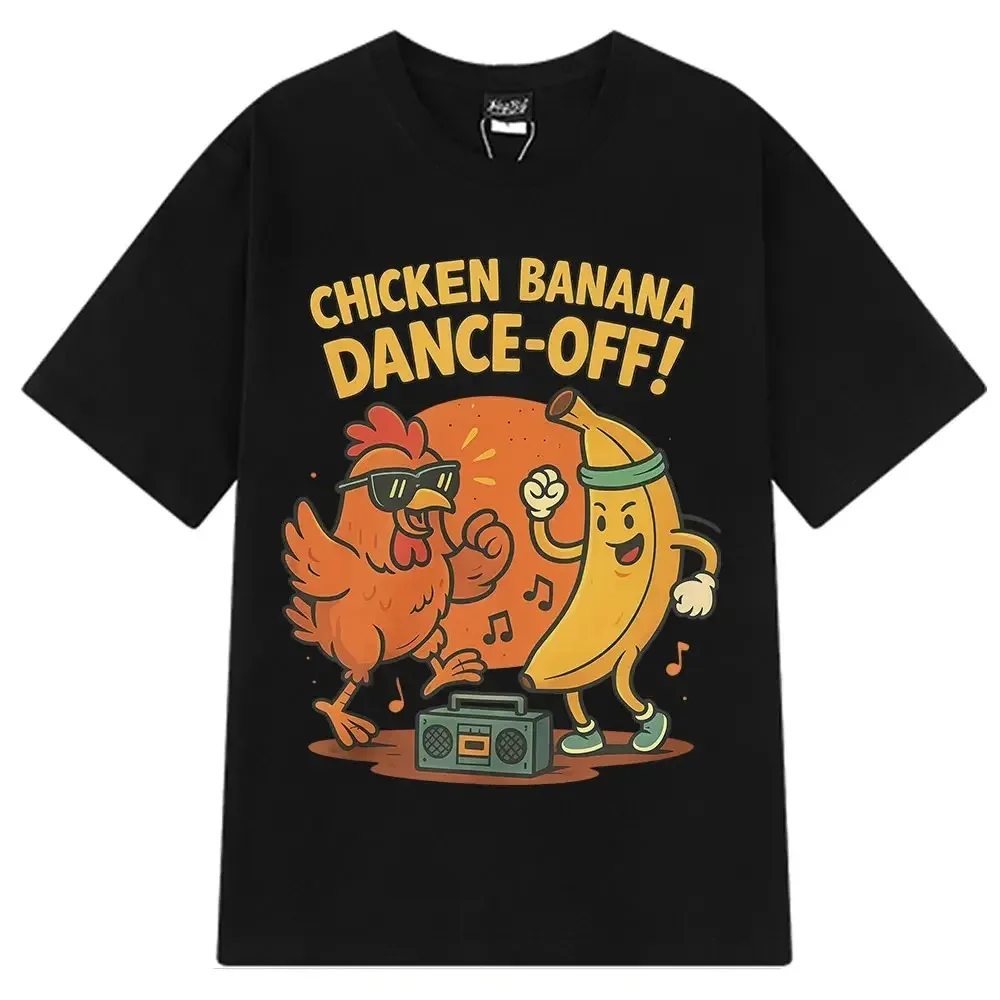 Engraçado frango banana dança corte meme camiseta verão de manga curta harajuku na moda camiseta unisex streetwear