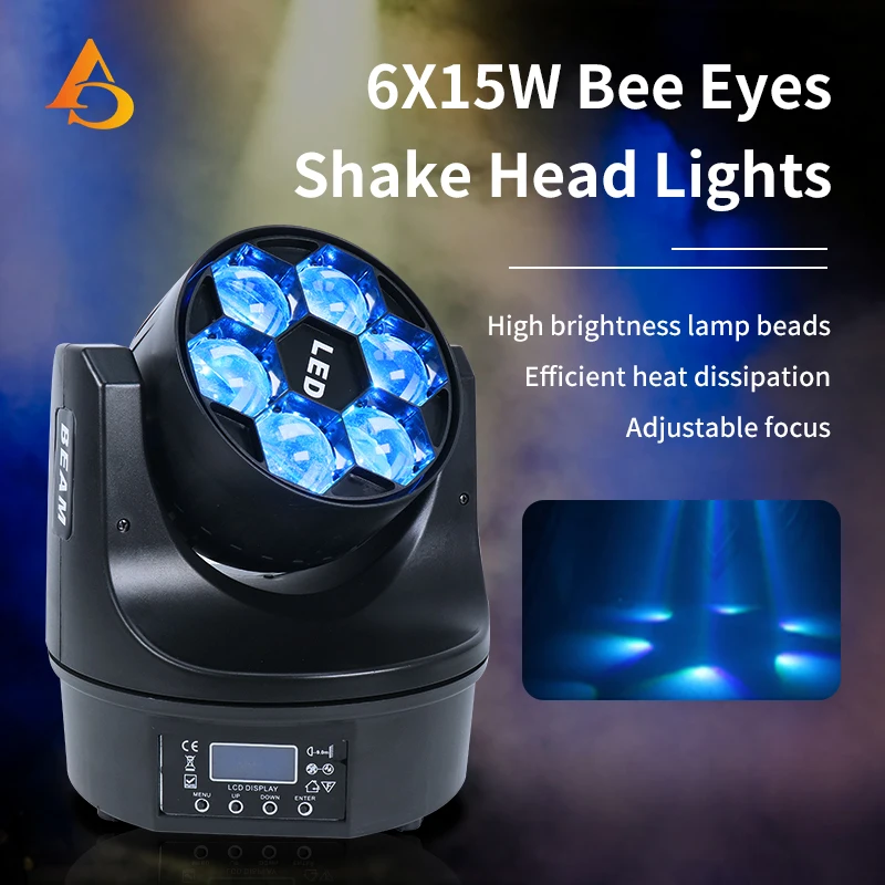 LED 6 x15w Bee Eyes Stage Light Luces Disco Disco RGBW 4 in1 Light LED Moving Head Beam + Wash Light DMX 512