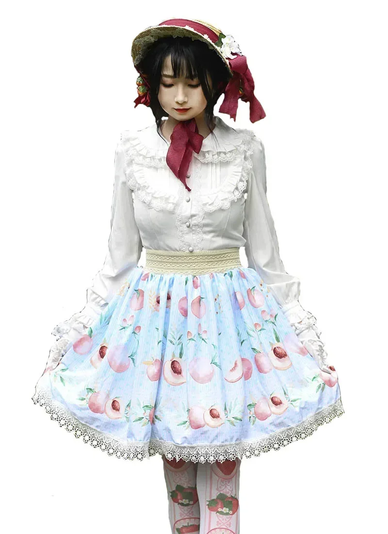 Lace Sweet Lolita SK Juicy Peach Print Lolita Skirts Blue