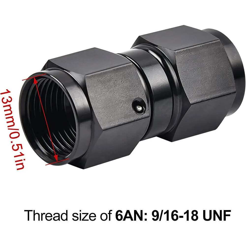 6AN/10AN Female Straight Swivel Coupler Union Fitting Adapter Aluminum Black