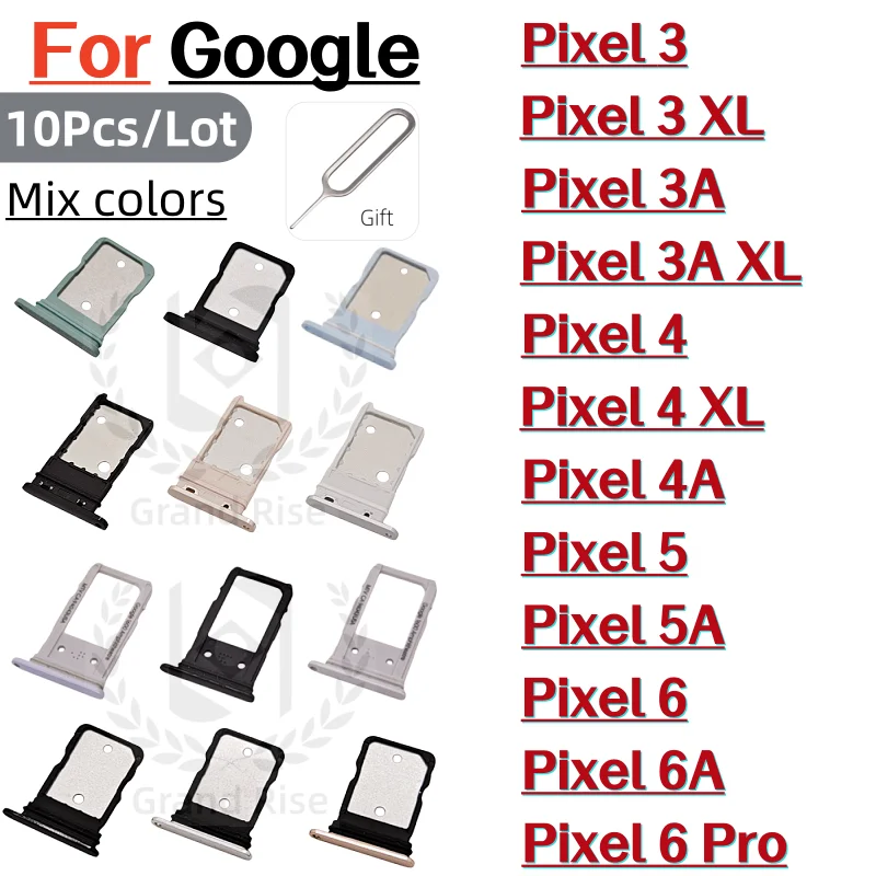 10p SIM Card Tray for Google Pixel3 XL Pixel3A XL Pixel4 XL Pixel4A Pixel5 5A Pixel6 Pixel6A 6Pro Mobile Phone Replacement Parts