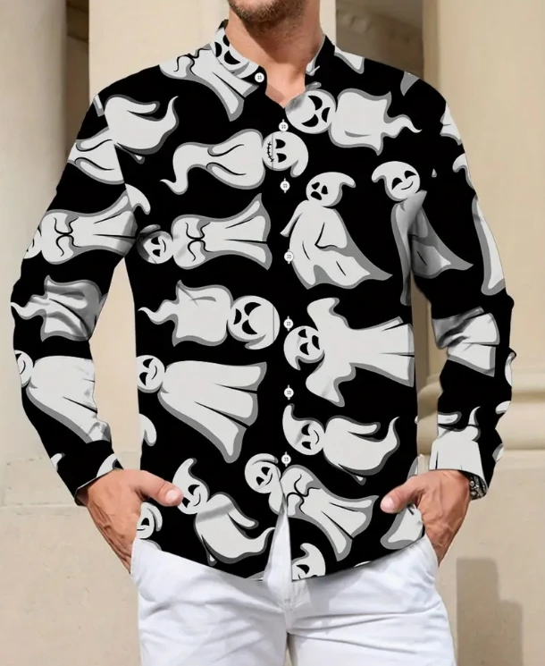 New Men's Long Sleeve Shirt Fashion Western Horse Casual Versatile Fashion 3D Flower Printed Summer Top.