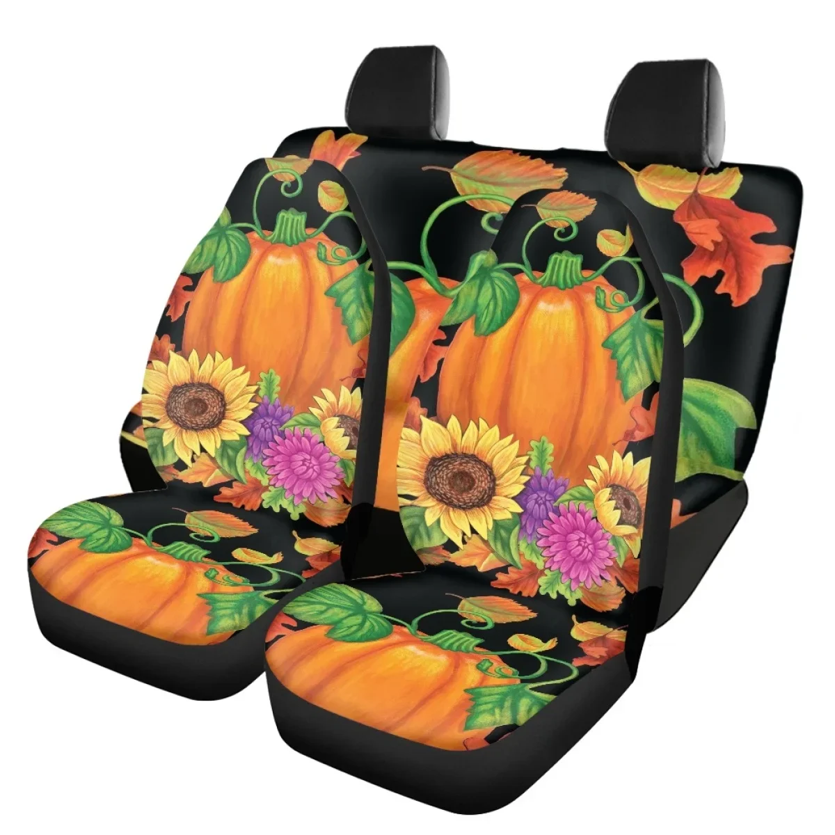 Car Front Rear Seat Protector Thanksgiving Pumpkin Sunflower Design Universal Vehicle Seat Covers for Car Universal Durable