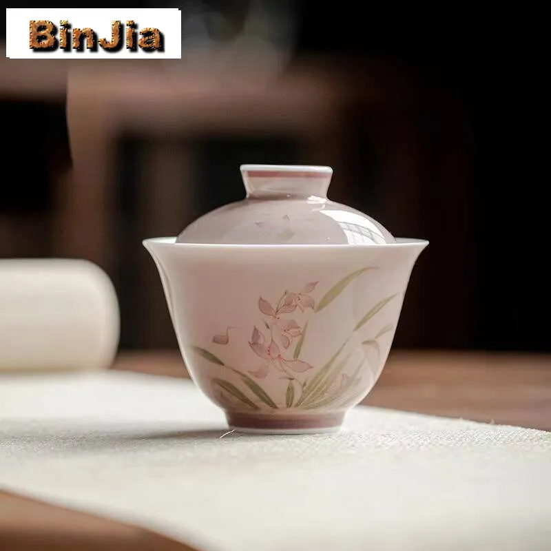 

140 мл ручная роспись Орхидея Гавань белая фарфоровая чайная чаша элегантная суренная домашняя крышка для приготовления ча украшение