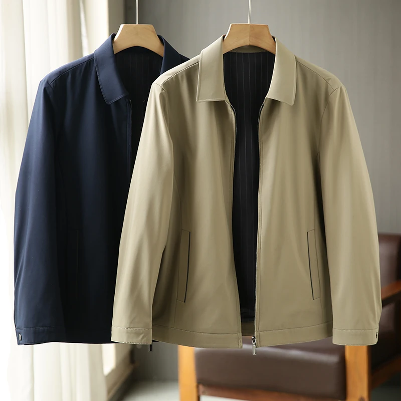 

Smooth Anti-Wrinkle Ele Men's Busin Casual Jaet Zipper Collar Stand up Sve Long Stand Fit Autumn Spring Coat
