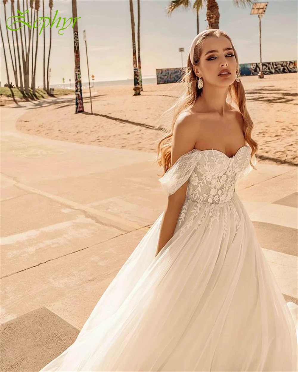 Maßgeschneidertes Boho-Hochzeitskleid aus weißem Organza, sexy Schatz, schulterfreies Brautkleid, weiche A-Linie, Hofschleppe, Robe de Mariée