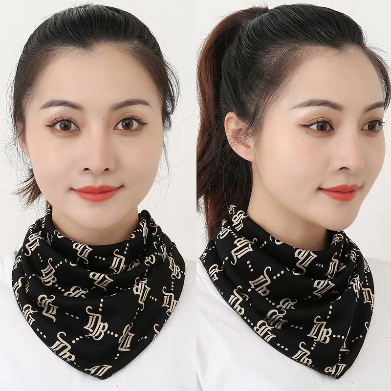 Women Fashion Protect Cervical Spine Button Bib Floral Print Triangle Headkerchief Summer Lady Fake Collar Neck Guard Silk Scarf