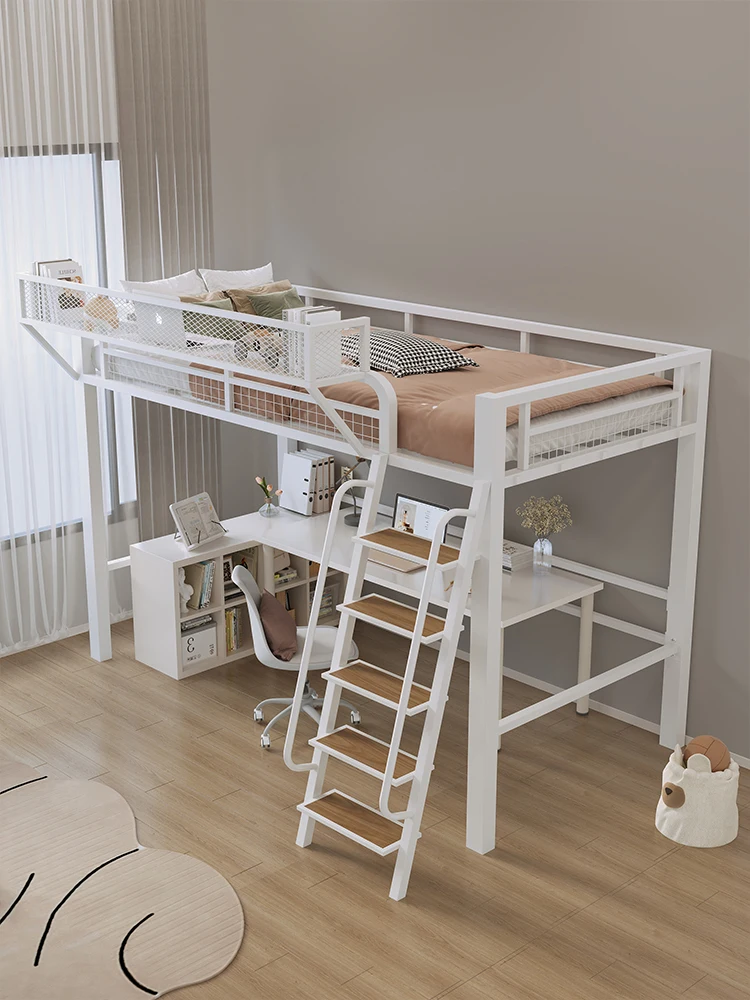 ملاءة سرير مرتفعة من الحديد المطاوع، سرير مزدوج المستوى العلوي، سرير موفر للمساحة، طاولة سفلية