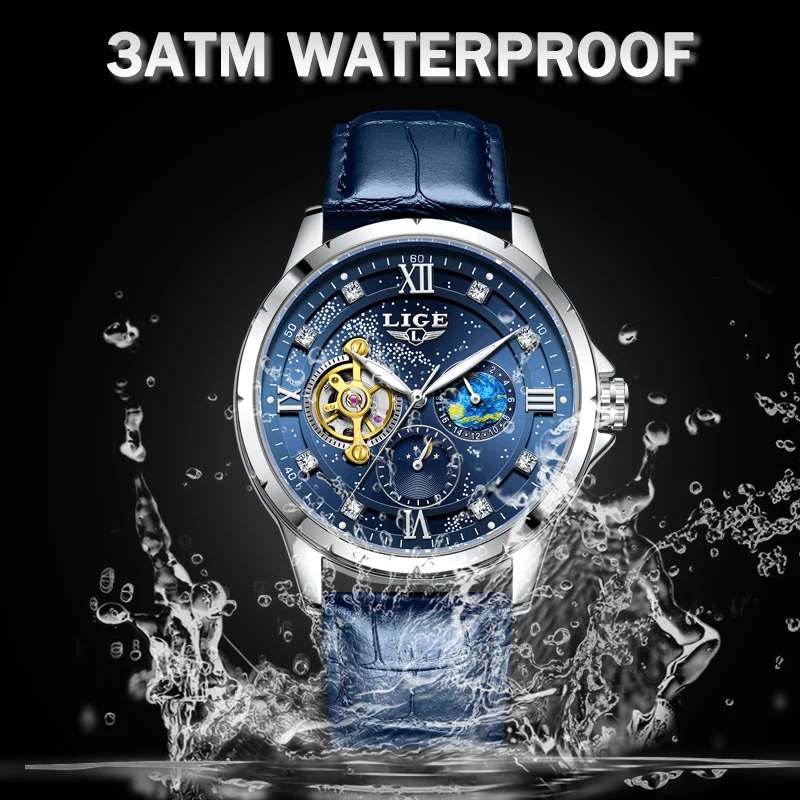 LIGE 2026 Luxury Mechanical Watches Men Fashion Diamonds Automatic Mens Watch 30M Waterproof Luminous Wristwatches Reloj Hombre