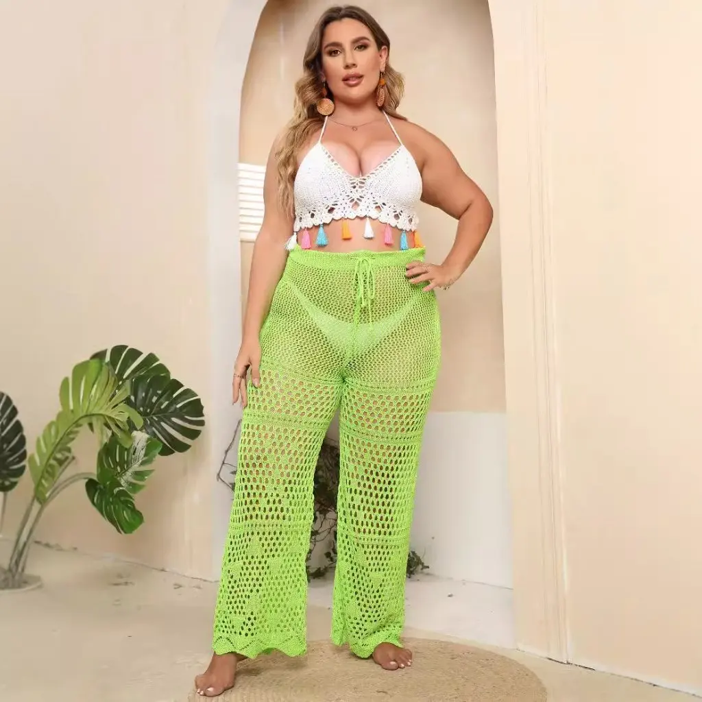 

Women's Large Size Sexy Hollow Perspective Beach Pants European American Style Holiday Trousers F200260