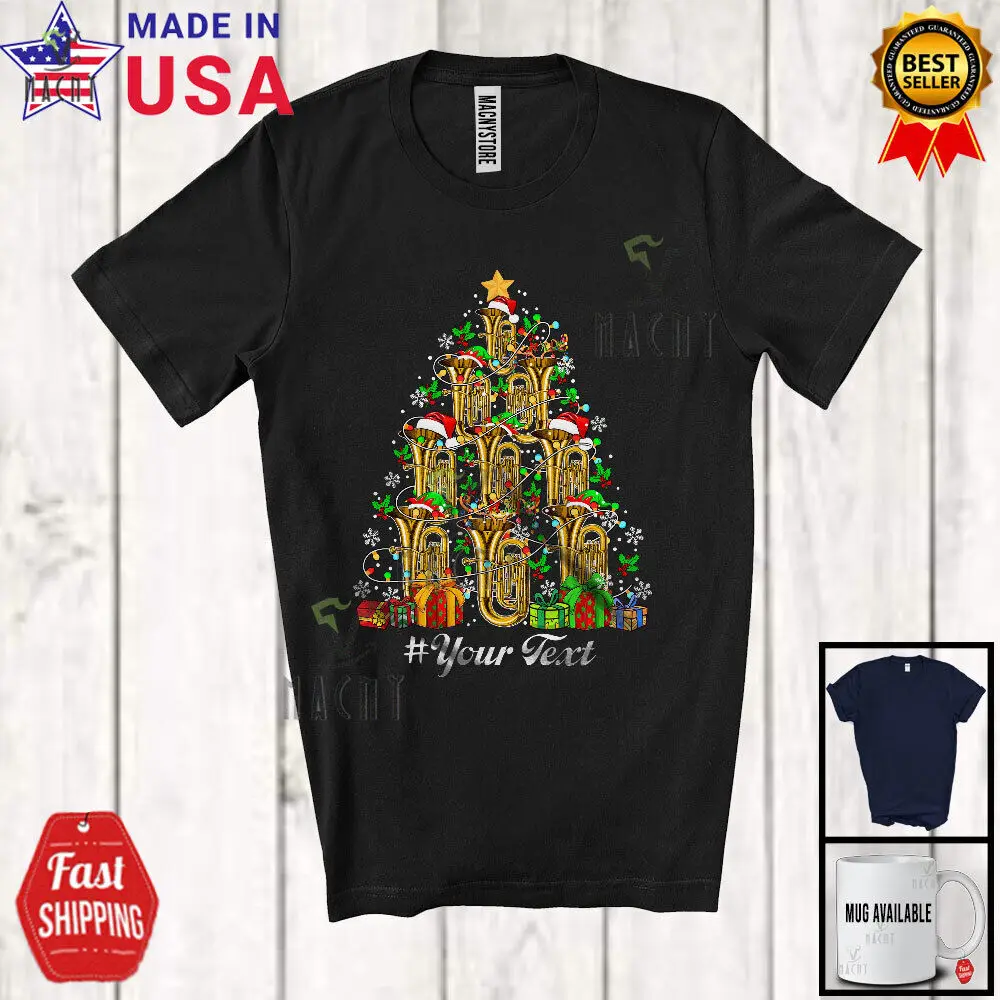 

Tuba Christmas Tree; Merry X-mas Custom Text Musical Instruments Player T-Shirt