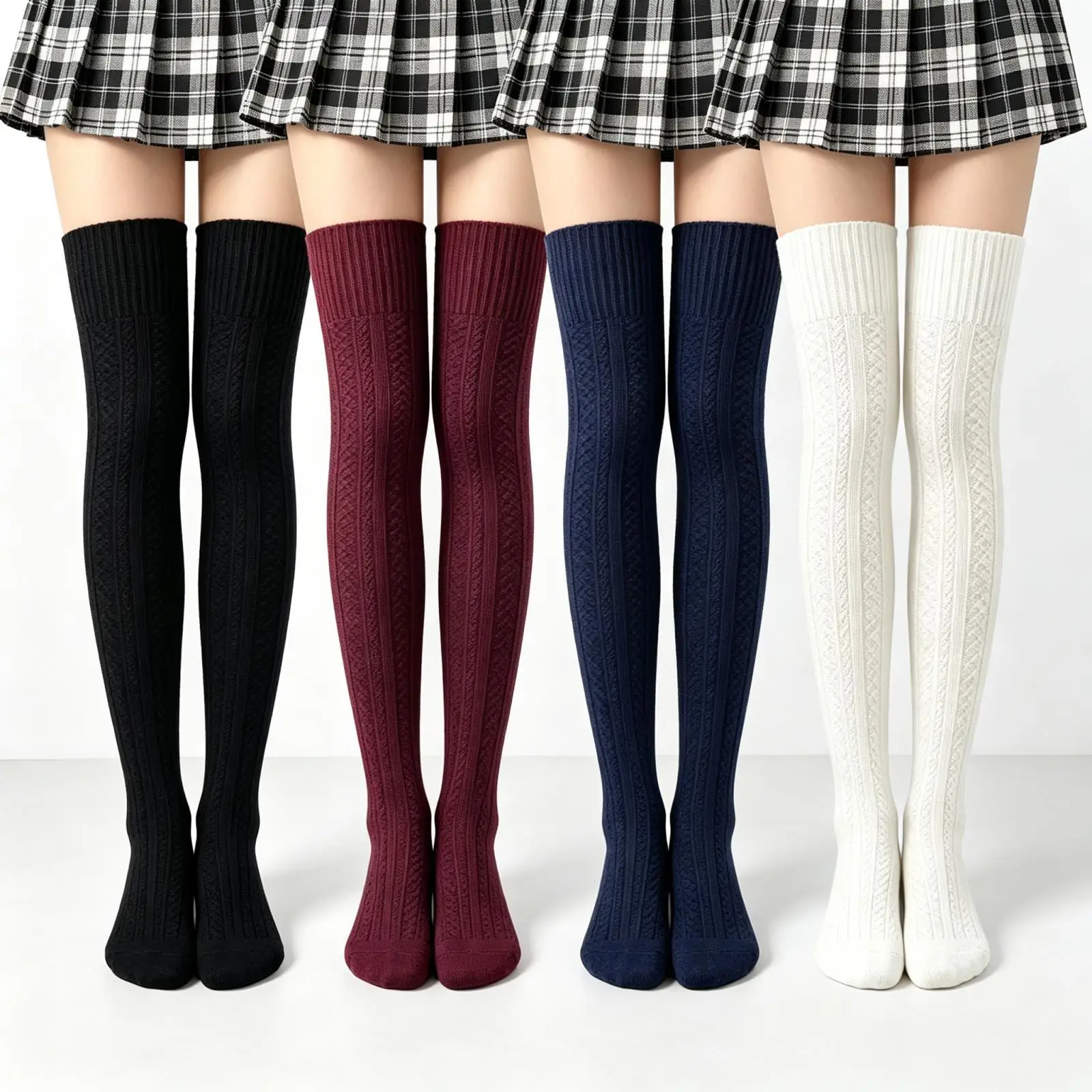 1 Pair Cable Knit Over The Knee Socks Cotton Thigh High Solid Color Spring Autumn Winter Long Socks Warm Casual Daily Wear Socks