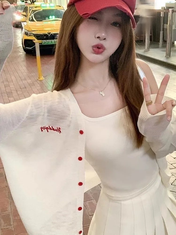 Korean Style Women's Light Long Sleeve Sun Protection Cardigan Summer New Outerwear Cover up Versatile Straight Cut Silk Top