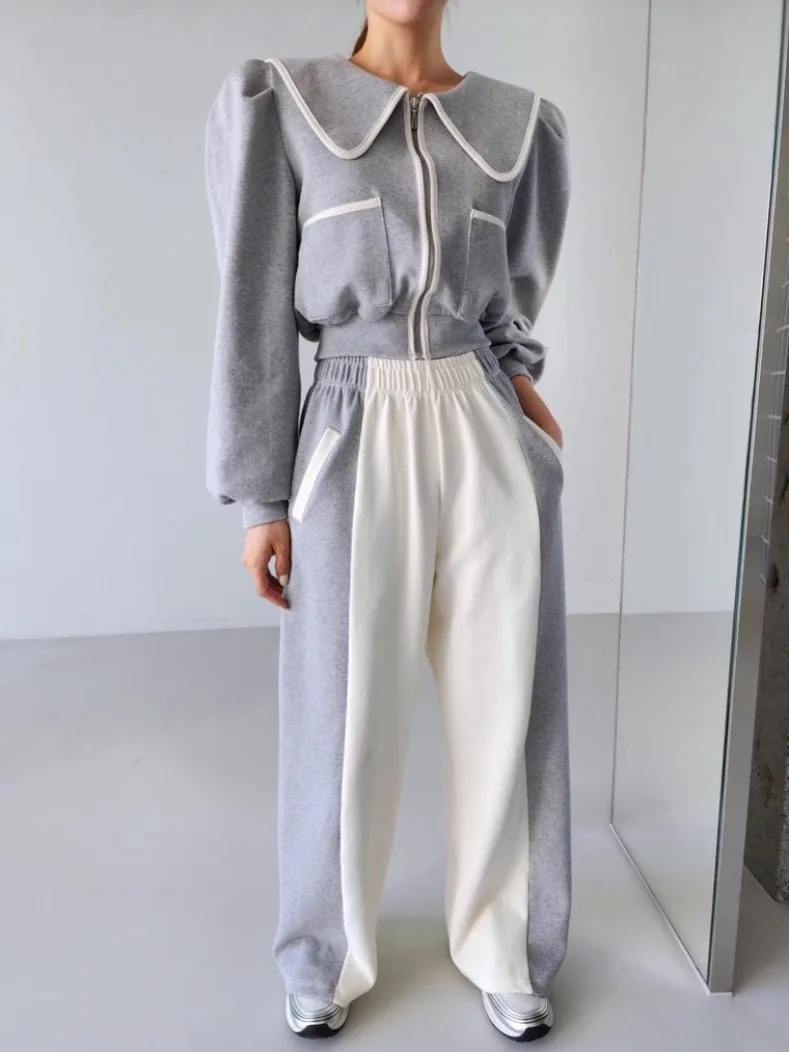 Faionable Double ket ort Felpa Jaet Set di pantaloni casual a gamba dritta invernale da donna a vita alta