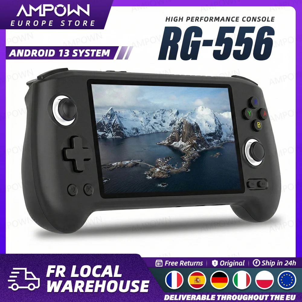 Console de jeu portable ANBERNIC RG556, écran AMOLED 5,48'', système d'exploitation Android 13, batterie 5500 mAh, Bluetooth 5.0, lecteur de jeux vidéo portable