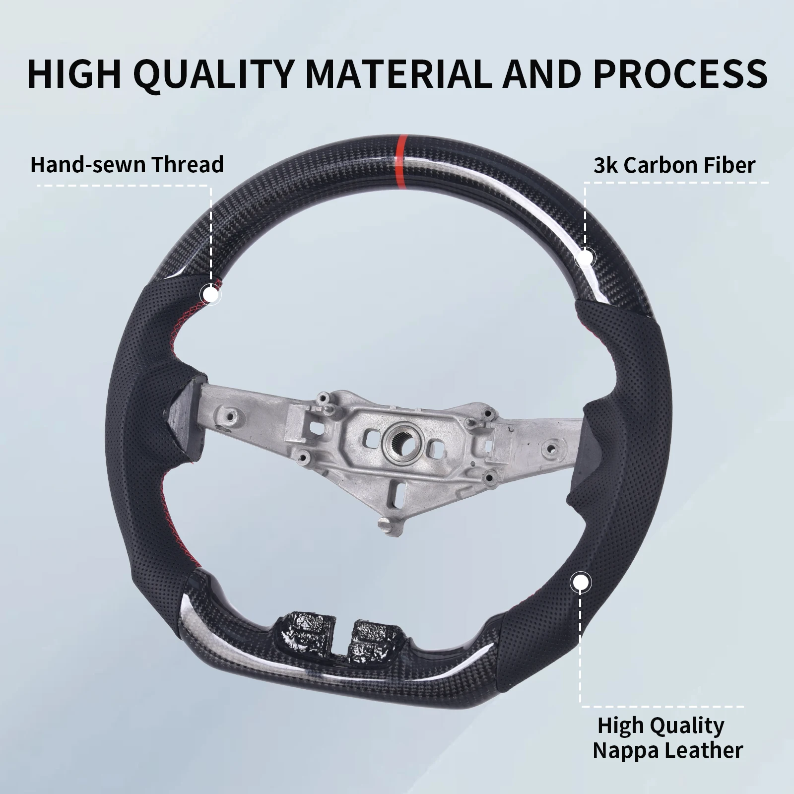 Carbon Fiber D-Shape Flat Bottom Steering Wheel with Perforated Leather Grip for Jeep Wrangler JK 2-Door/JKU 4-Door 2011-2017