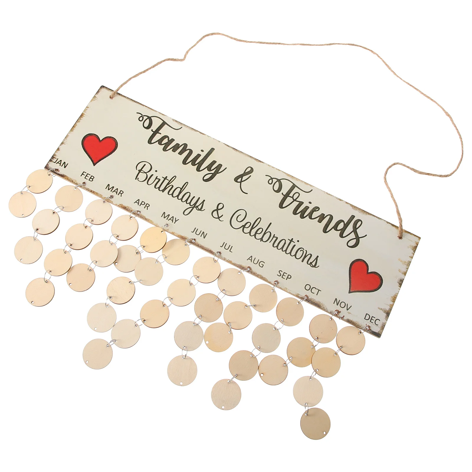 

Деревянный календарь, подвесная табличка, красочный настенный декор «сделай сам», семейная доска-напоминание о дни рождения, 40X12 см, 1 табличка, 1 веревка, 50 дисков, легко