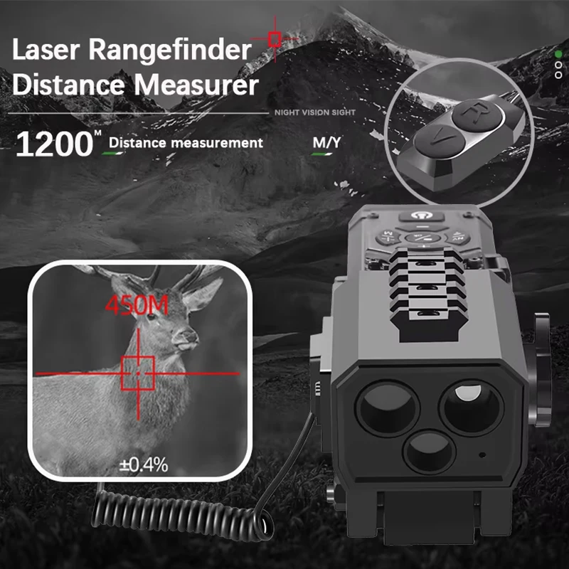 Pequeña mira Digital, telémetro láser de 1200m, cámara de vídeo HD para caza, objetivo, retícula cruzada integrada, alcance de visión nocturna