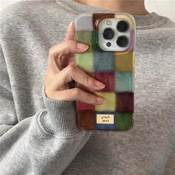 Vortex pattern colored small grid label Phone Case for iPhone 11 12 13 14 15 16 pro max