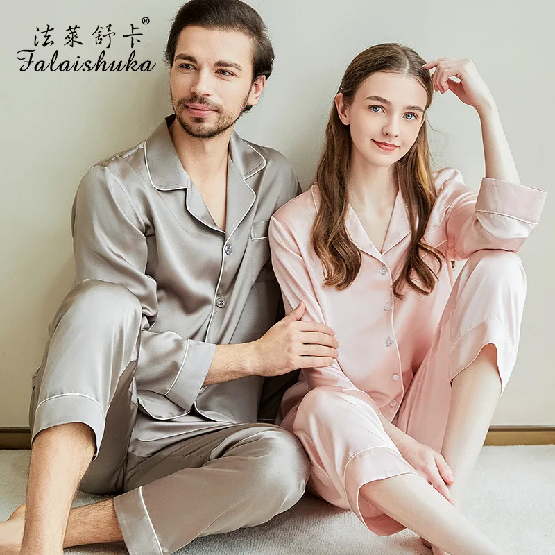 

19 momme 100% silk sleepwear women men pajamas sets Couples wedding pure color birthday pyjamas set pijama hombre T8718QL