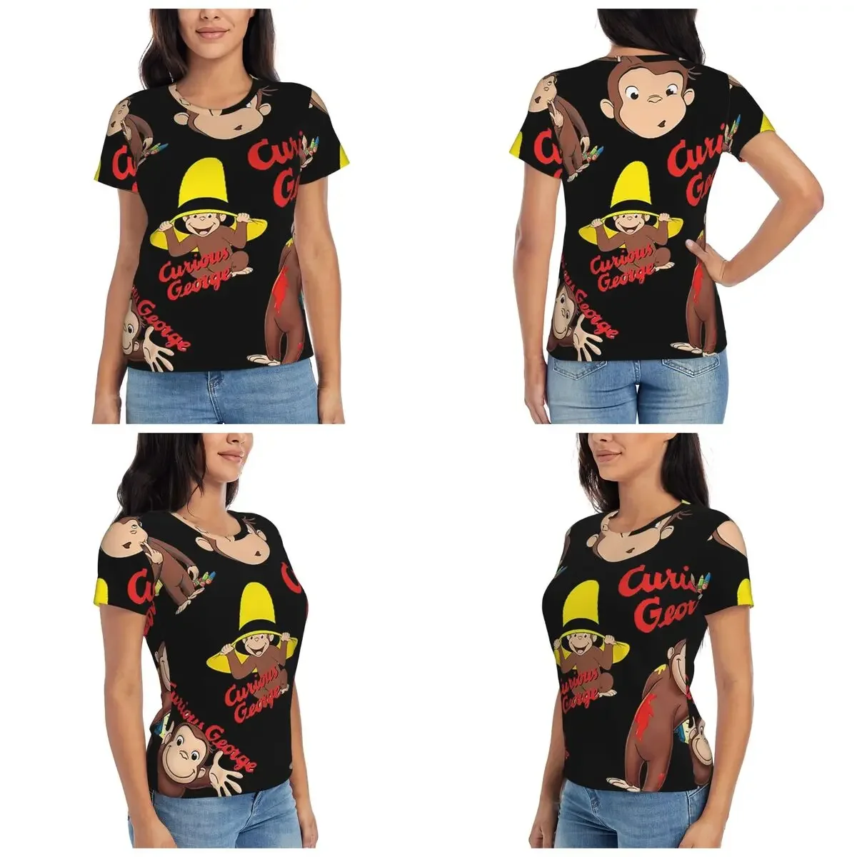 Cartoon Curious George Monkey Anime T-Shirt Women Short Sleeve T Shirts O-Neck Clothes Cotton Summer Tees Streetwear