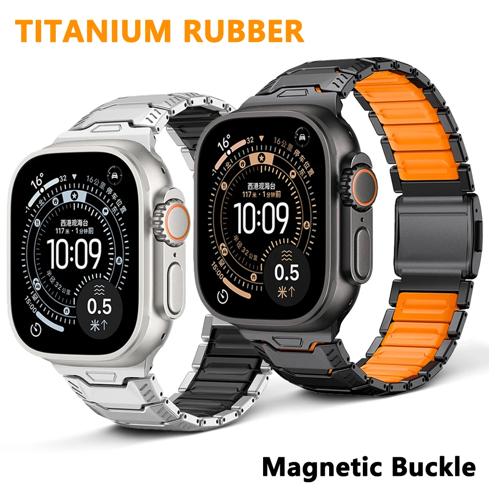 

Титановый силиконовый магнитный ремешок для Apple Watch Ultra 3 2 49 мм, Series 11 10 46 мм, металлический браслет для iWatch 9 8 7 45 мм, 6 SE 5 4 44 мм