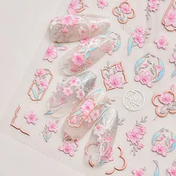 1pcs 5D Kawaii Sweet Flower Nail Art Sticker Exquisite Embossed Pink Canglan Stickers Nail Decoration Slider Decals Accessories