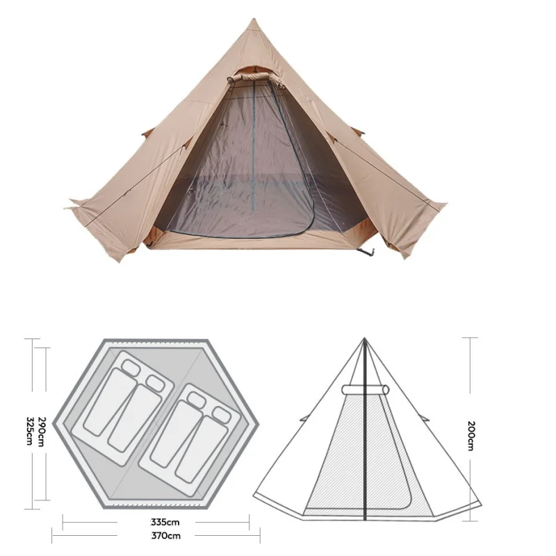 Outdoor Pyramid Tent With Interior Tent Ultra-lightweight Indian Tent Windproof 4-5 Person Hot Tent Portable Camping Tent New