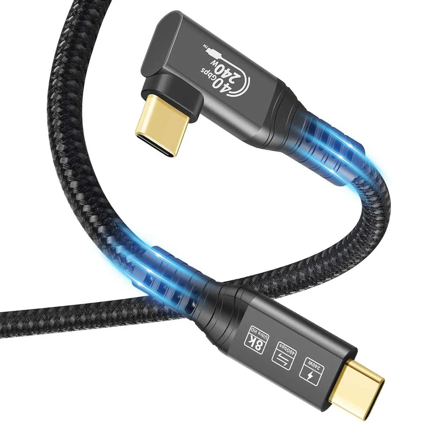 USB4 Cable Thunderbolt 4 240 W Charging Cable 40 Gbps Data 8K@60Hz Video 90Degree for Computers Monitors