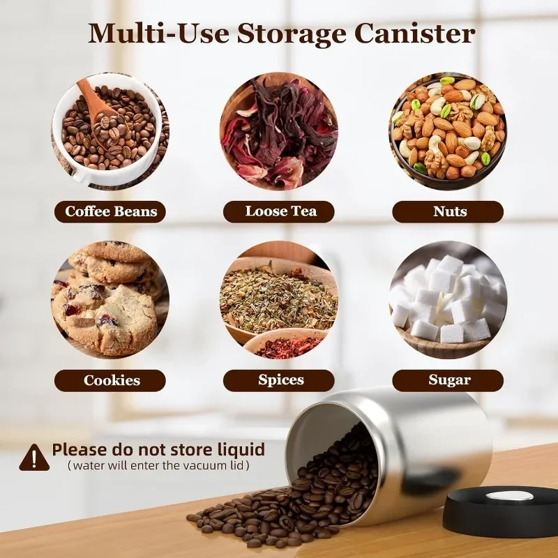 400/800/1200ml Vacuum Coffee Canister Stainless Steel Airtight Coffee Storage Containers Moisture-proof Food Jar Keep Freshness