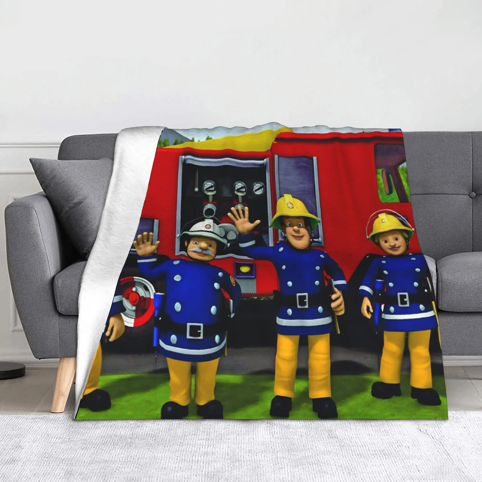 

Fireman Sam Blanket Flannel Summer Air Conditioning Firefighters Multifunction Soft Throw Blanket for Home Bedroom Bedspread