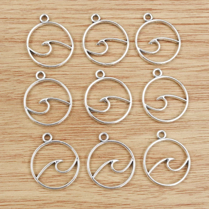 20pcs 20x23mm Antique Silver Plated Wave Small Charms Pendant Alloy Metal DIY Jewelry Findings Accessories for Neckalce Bracelet