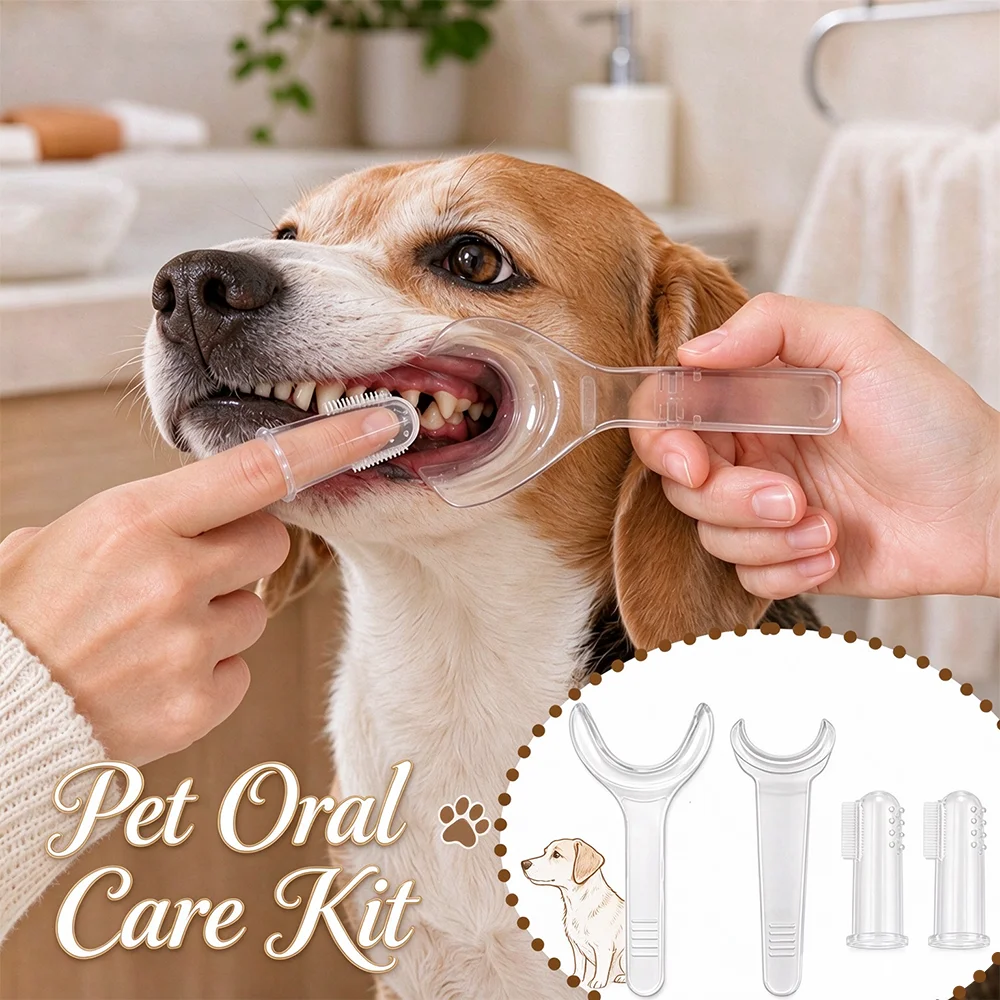 1 Set of Pet Oral Cleaning Supplies (1Pc Pet Handheld Mouth Opener + 2Pcs Finger Toothbrushes) Cat and Dog Oral Care Tools Pet Teeth Cleaning and Grooming Supplies