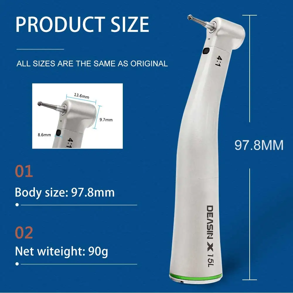 DEASIN Zahnärztliches Endodontie-Gerät Winkelstück Dental 4:1 Glasfaser Niedrigdrehzahl X15L Grüner Ring Handstück – Detail 3