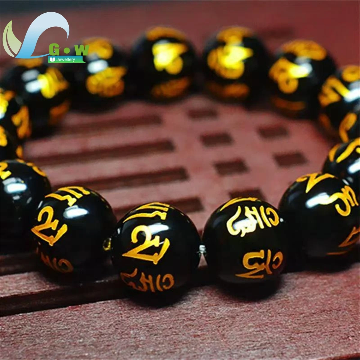 Lucky Natural Black Jade Carved Six-Character Motto Obsidian Transfer Bracelet For Men Women Gift Couple Bracelet Jewelry Gift