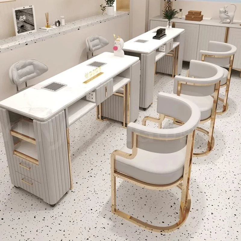 مكتب استقبال المكياج، درج خشبي، طاولة مانيكير فاخرة، جمالية سوداء، سهلة التنظيف، أثاث صالون Nageltisch