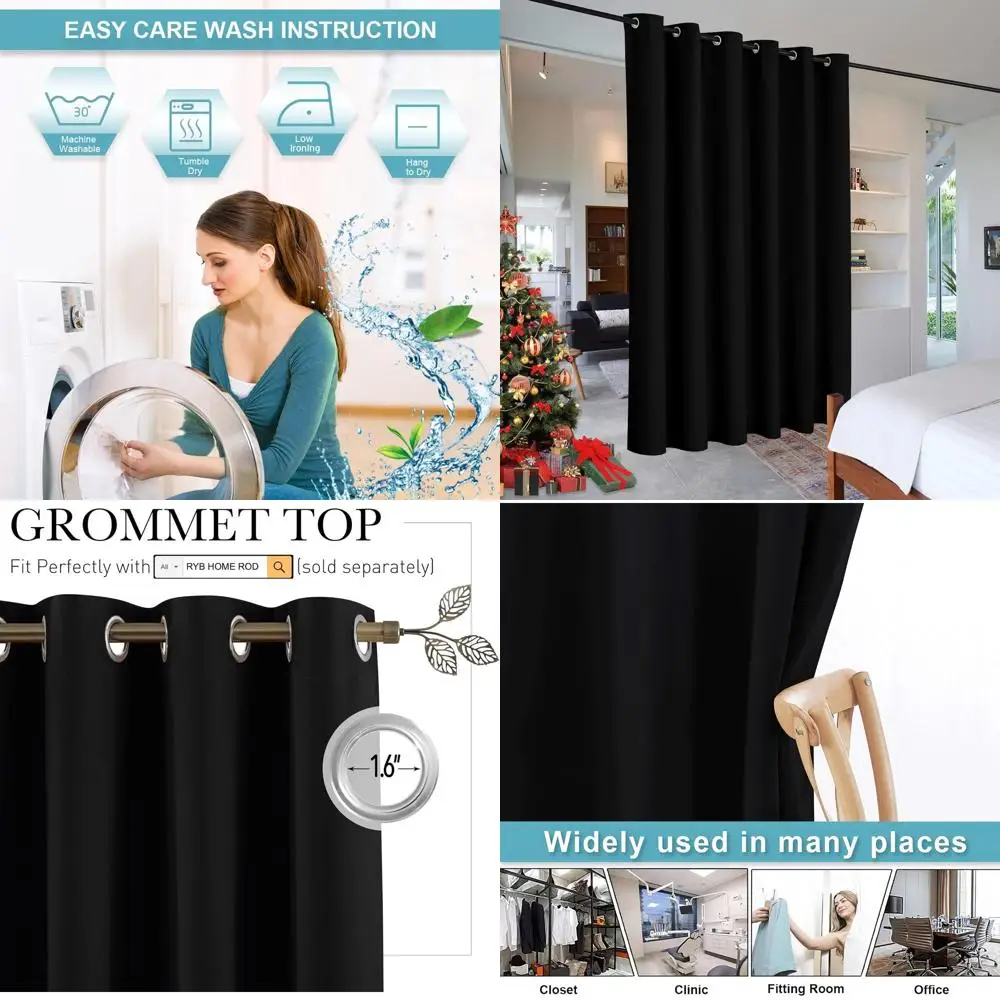 

Portable Sliding Curtain Room Divider, 120 W x 96 L, Black Privacy Screen for Home & Office