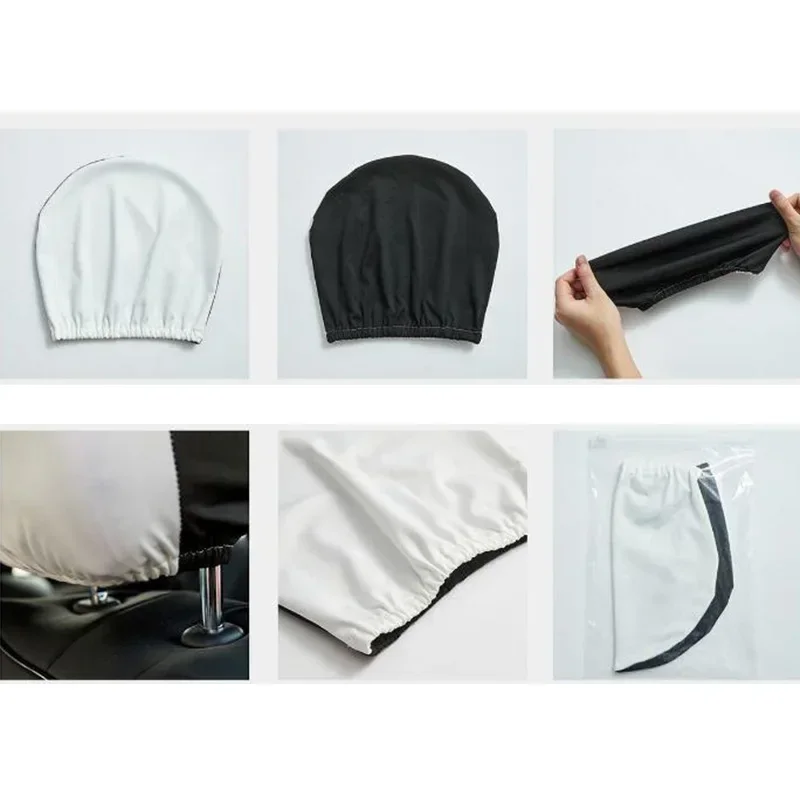 2Pcs Universal Car Seat Headrest Cover Anti Dirty Elastic Protective Pillowcase for Car Taxi Truck Suv Black White - view 5