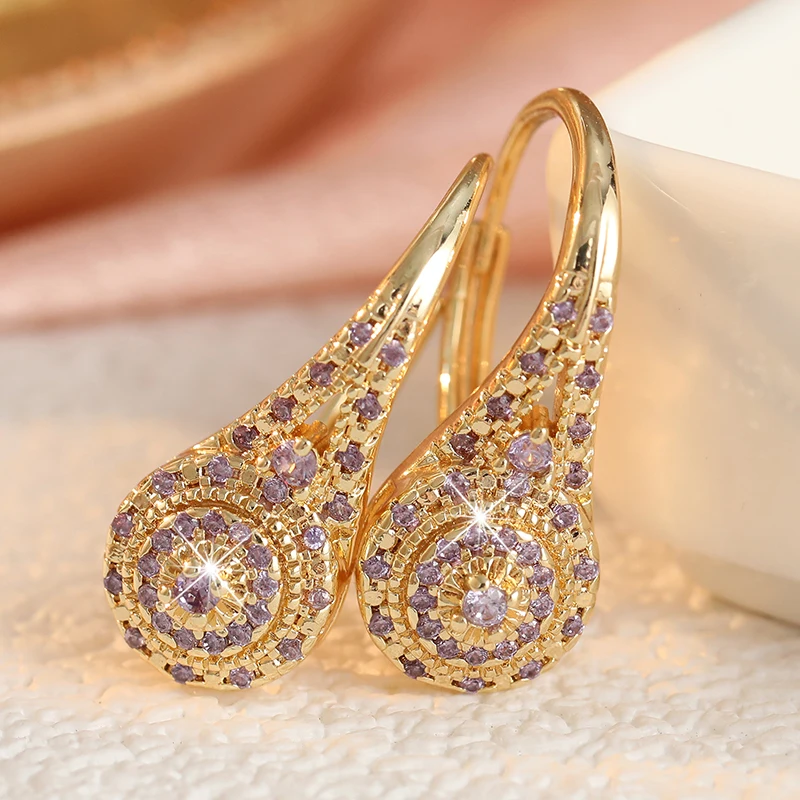 Elegante, luxuriöse, farbenfrohe Ohrringe mit kubischem Zirkon, minimalistisches Design für Damen, exquisite vergoldete Ohrringe, Bankett- und Party-Schmuck – Detail 2