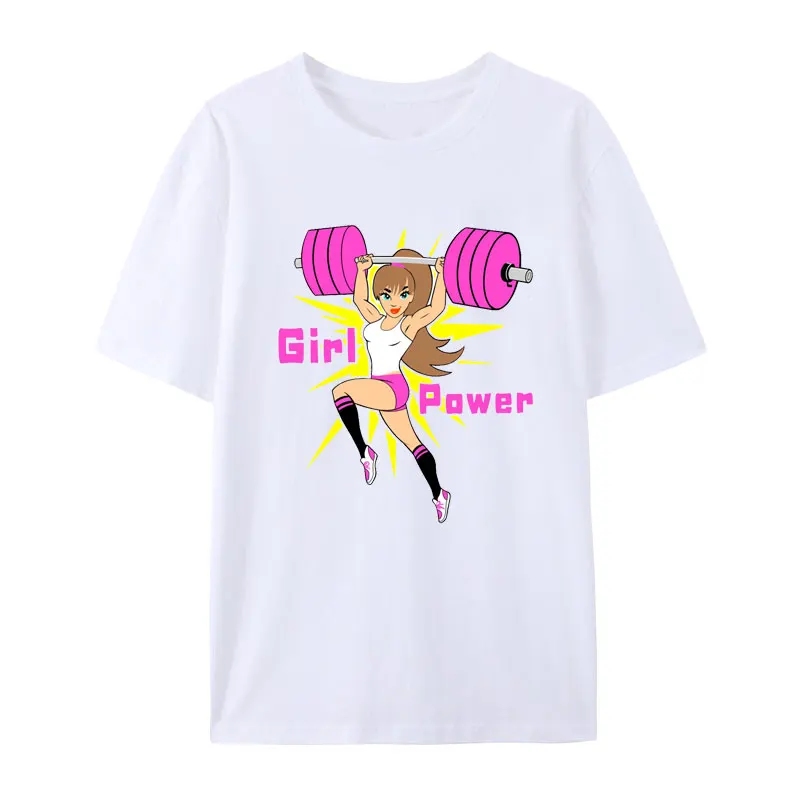 Fitness Girl Power Classic Cotton T-Shirt Slim Women's Cropped Leisure Popular Portrait Harajuku Goth Novelty Pattern Gift Tops