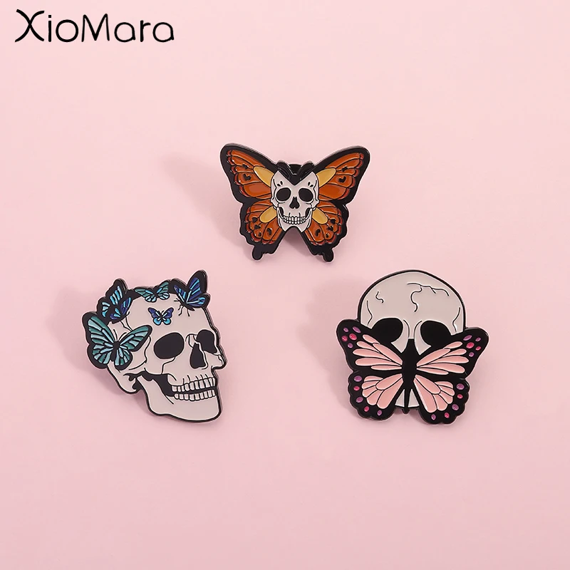 Gothic Emaille Pin Dunkler Stil Skelett Schmetterling Brosche Revers Rucksack Abzeichen Schmuck Geschenk