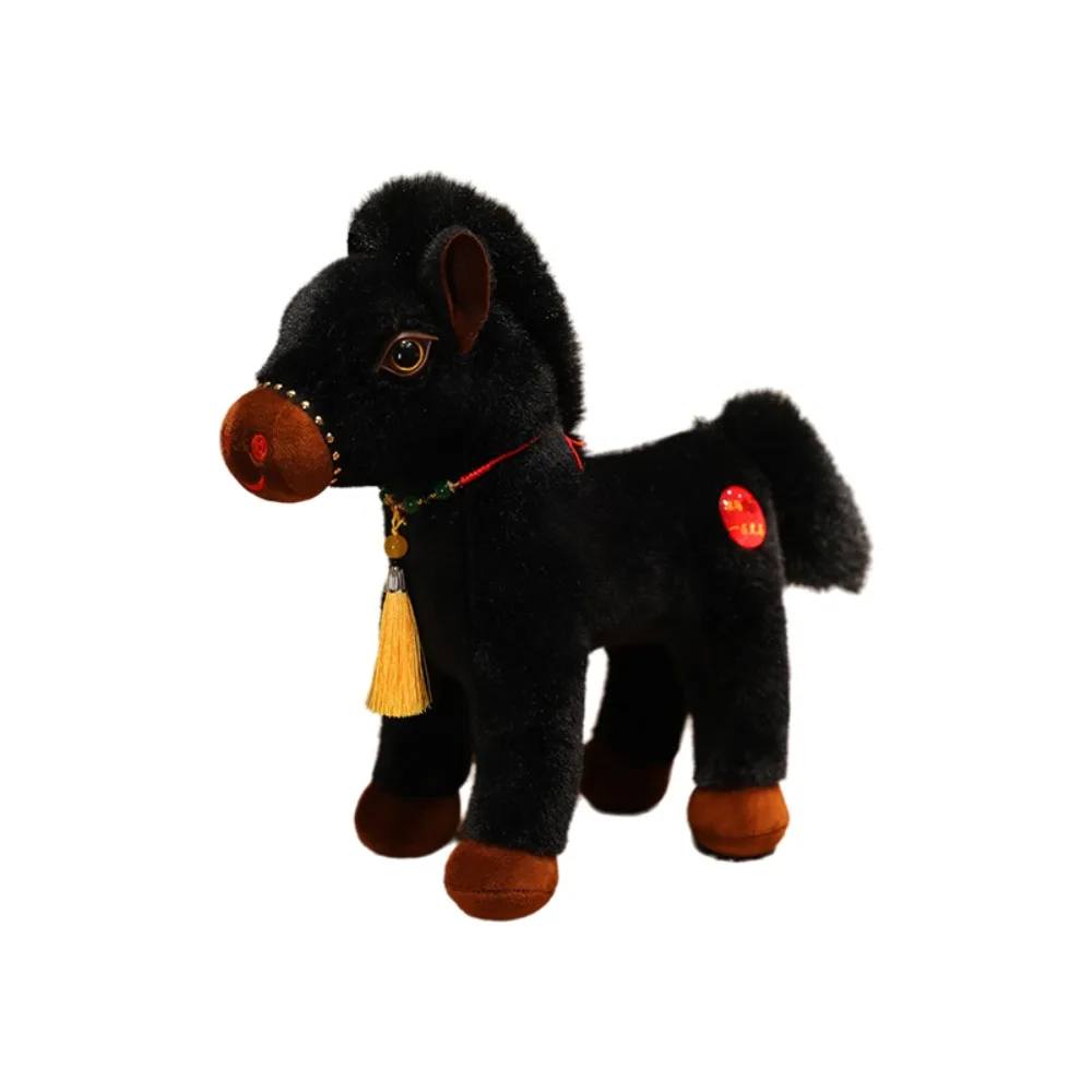 

Simulation Spring Festival Mascot Toy Horse Long Mane Fluffy Tail Standing Foal Plush Doll 20/25/30cm with Tassel