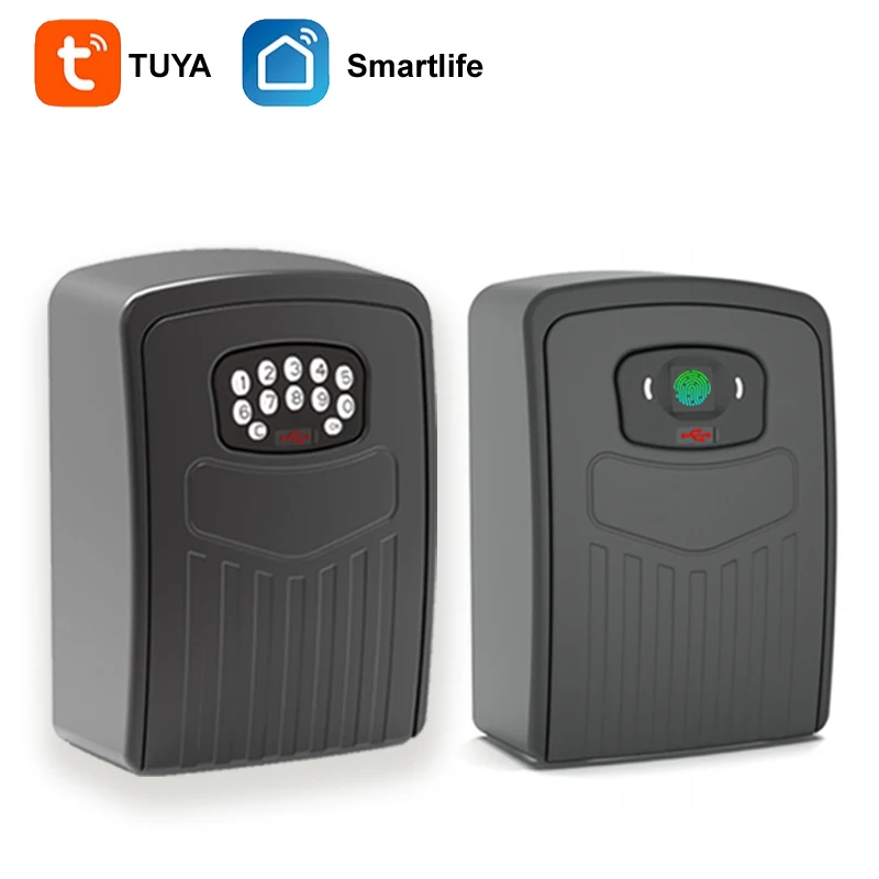 TUYA Fingerprint or Password Safe Key Box Bluetooth Storage Lock Box Smart Life App Wall Mount Security Anti-theft Lockbox