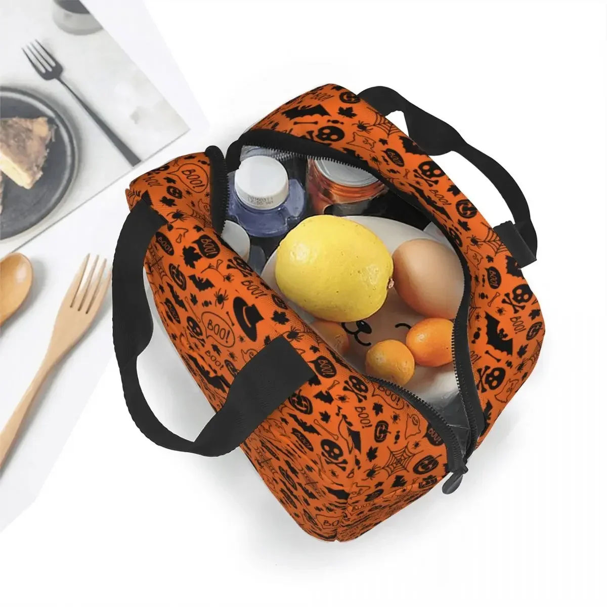 Happy Halloween Cartoon Insulated Lunch Bag Skull Bat Spiders Ghost Lunch Container Cooler Bag Tote Lunch Box Food Handbags