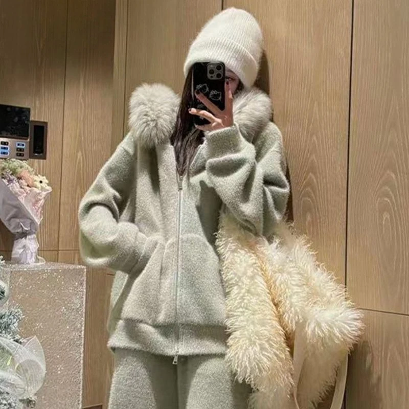 

Женская повседневная толстовка с капюшоном и широкие брюки, комплект из 2 предметов, зима свободного покроя для отдыха